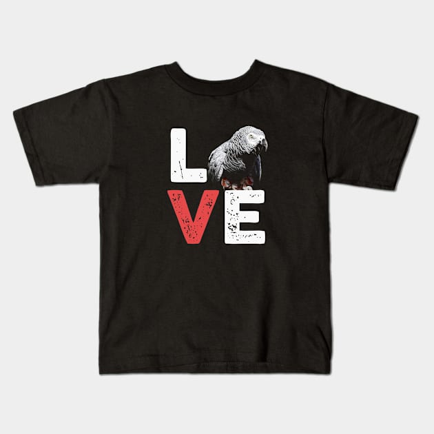 African Grey Parrot Love Kids T-Shirt by BirdNerd